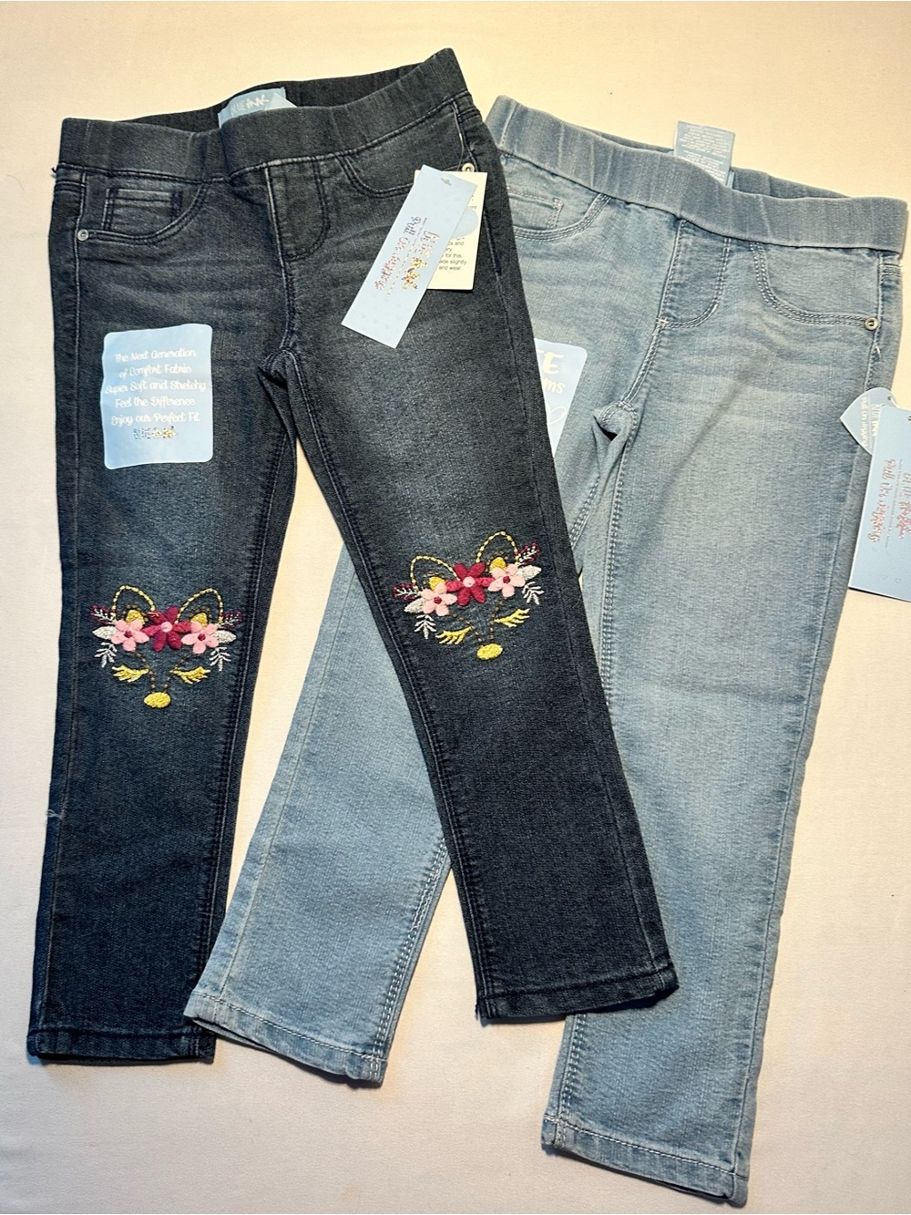 Girls' Floral Cat Embroidered Jeans - Size 5